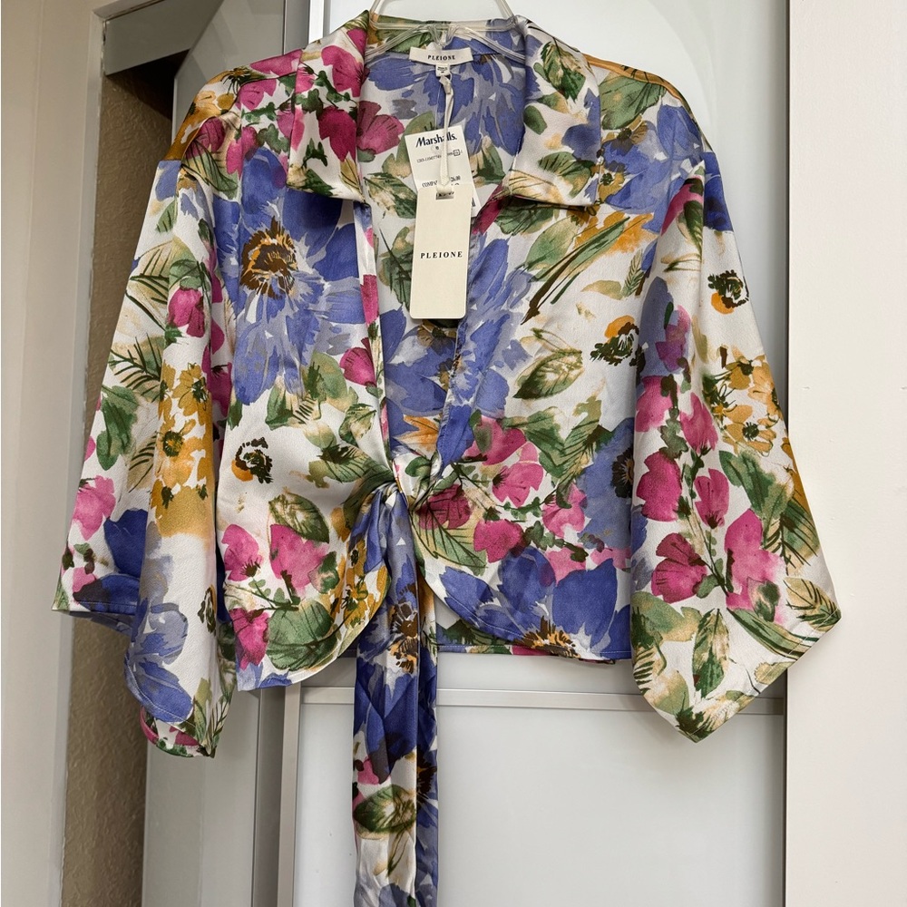 Pleione Purple and Pink Tie-Front Sailor Collar Blouse